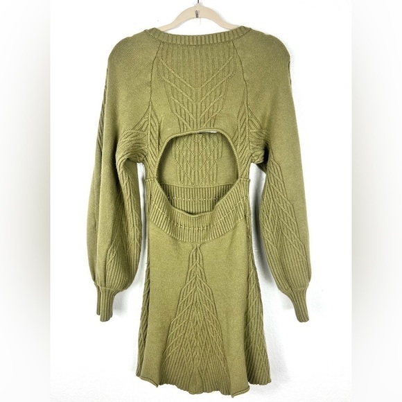 Free People Emmaline Mini Dress Knit Long Sleeve Boho green color size S - Picture 9 of 13